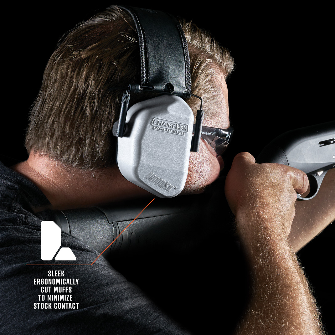 Ergonomic Design Sleek ergonomically cut muffs to minimize stock contact.
